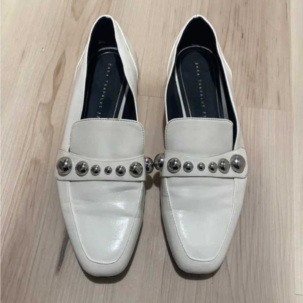 Zara White Loafers with Silver Accents